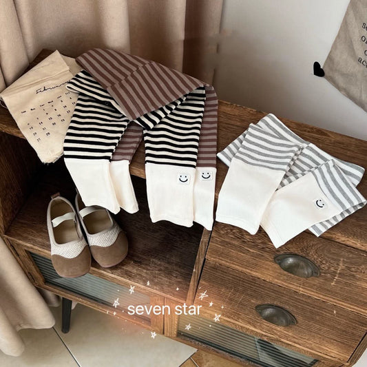 Smile Face Striped girl Leggings—Black
