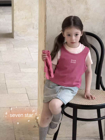 Two Pieces Short Sleeve T-Shirt-Pink