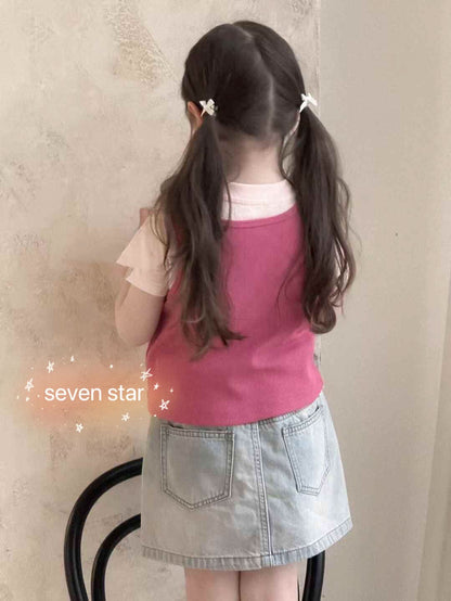 Two Pieces Short Sleeve T-Shirt-Pink