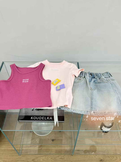 Two Pieces Short Sleeve T-Shirt-Pink