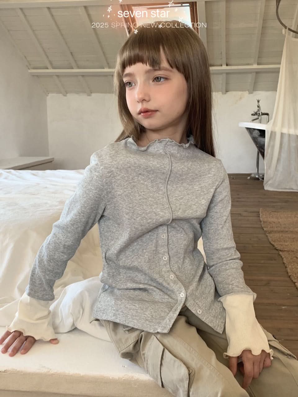 Ruffle neck and cuffs girls T-shirt