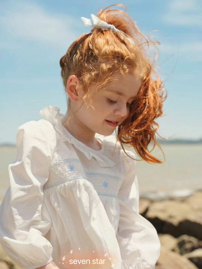 White Baby-doll Smocking Blouse for girl