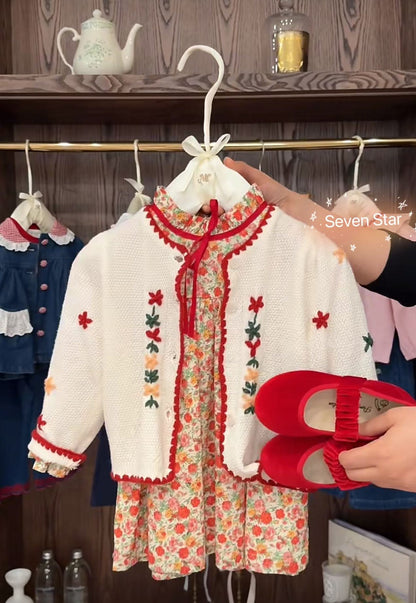 White Cardigan Embroidered Flower Long Sleeve Sweater