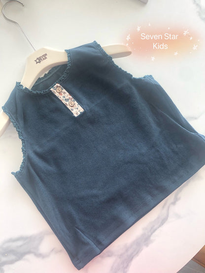 girls Floral Buttons Tank Top