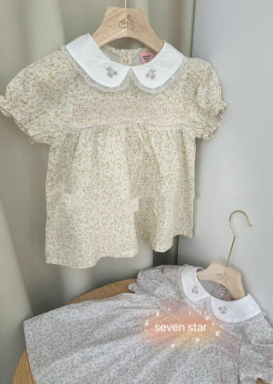 Floral Pleated girls Dress—Yellow